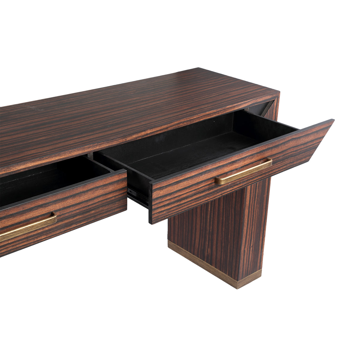 Side table – wood veneer, metal, 2 drawers, brown – Tiess | PTMD