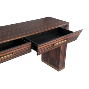 Side table – wood veneer, metal, 2 drawers, brown – Tiess | PTMD