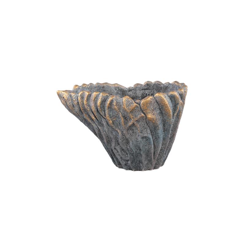 Vase – Graue Farbe, Wellen Design, Zement Material, S – Vakas | PTMD