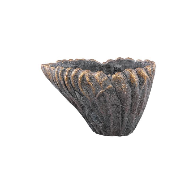 Vase – Graue Farbe, Wellen Design, Zement Material, M – Vakas | PTMD