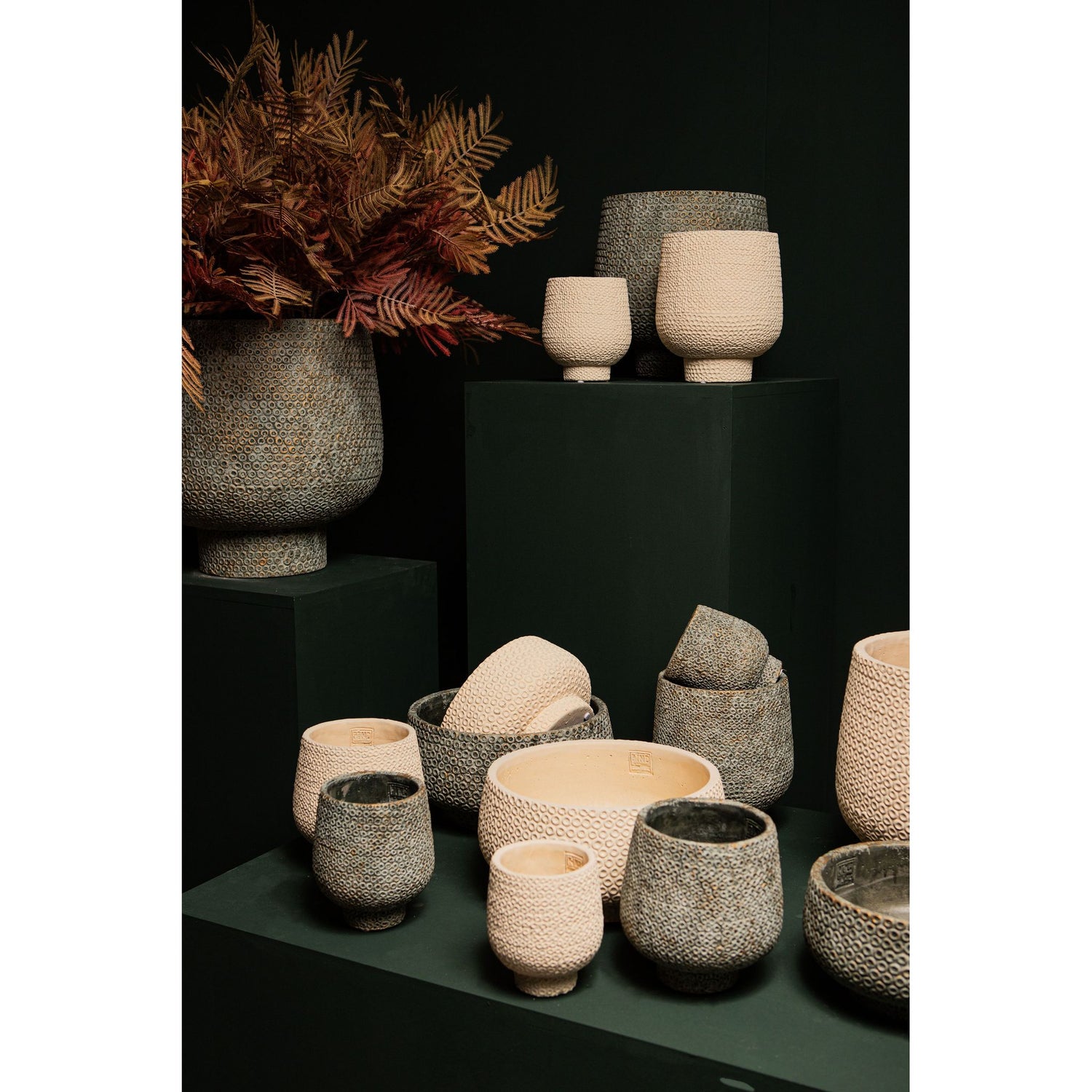 Flowerpot – Cream Color, Dot Pattern Design, Cement Material, XL – Laim | PTMD
