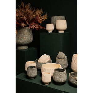 Blumentopf - Runder Zement, Punktmuster, Graufarbe, S – Laim | PTMD