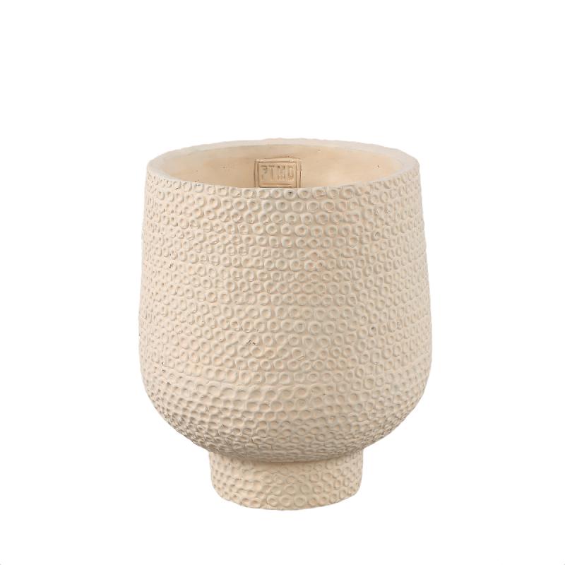 Flower Pot - Cream Color, Polka Dot Design, Cement Material, L - Laim | PTMD