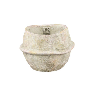 Blumentopf – Beige Farbe, Mittellinien Design, Zement Material, M – Haania | PTMD