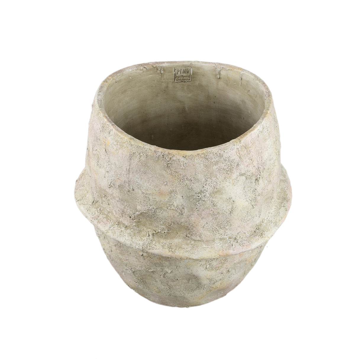 Blumentopf – Beige Farbe, Mittellinien Design, Zement Material, XL – Haania | PTMD