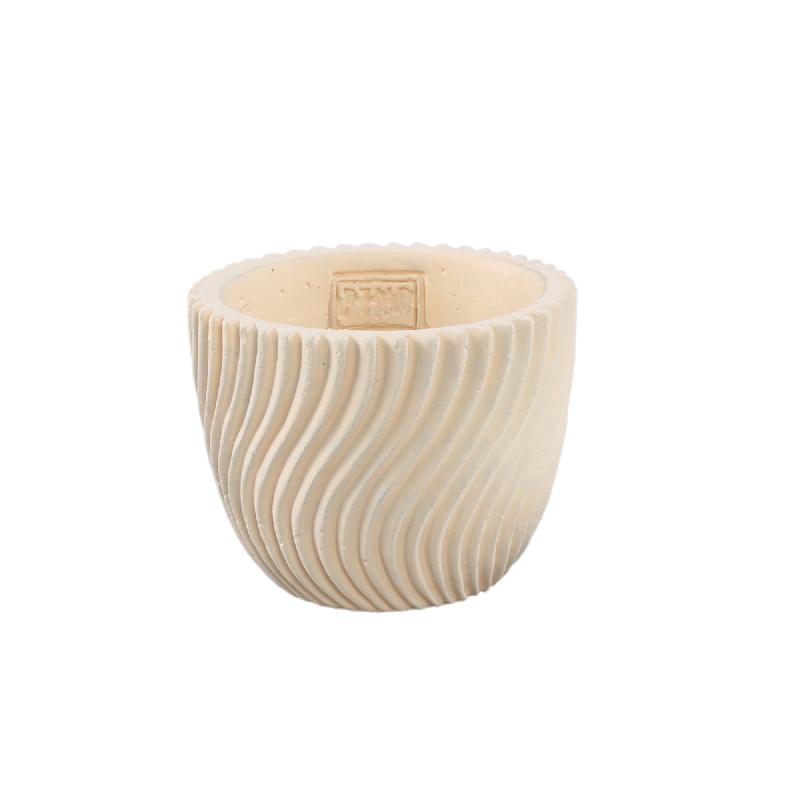 Blumentopf – Runde Form, Linienmuster Design, Creme Oberfläche, Zement Material, S – Lianna | PTMD