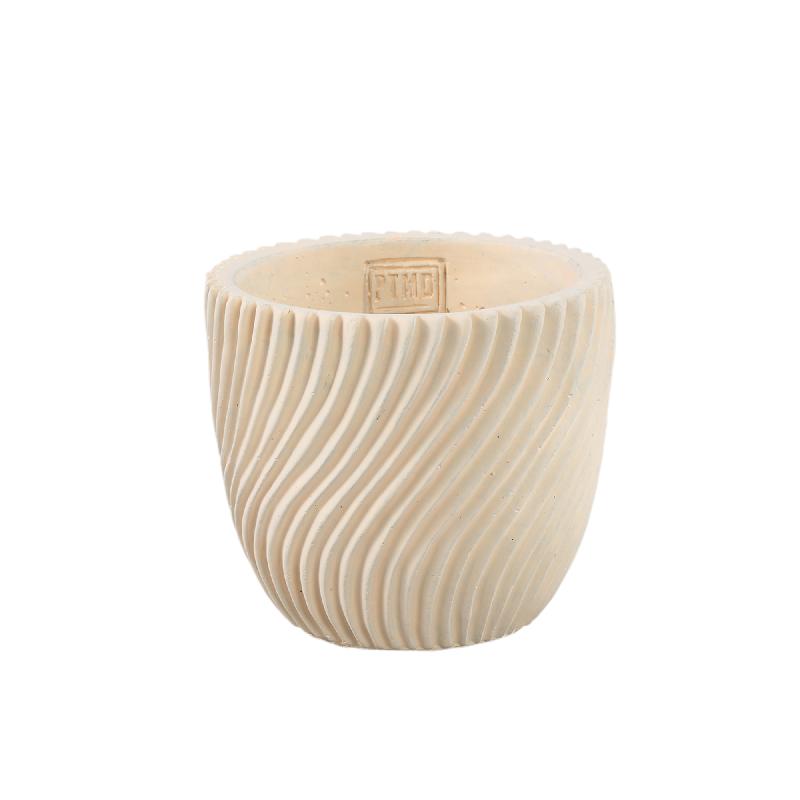 Blumentopf – Runde Form, Linienmuster Design, Creme Oberfläche, Zement Material, M – Lianna | PTMD
