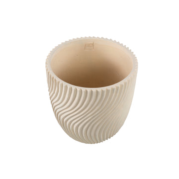 Blumentopf – Runde Form, Linienmuster Design, Creme Oberfläche, Zement Material, XL – Lianna | PTMD