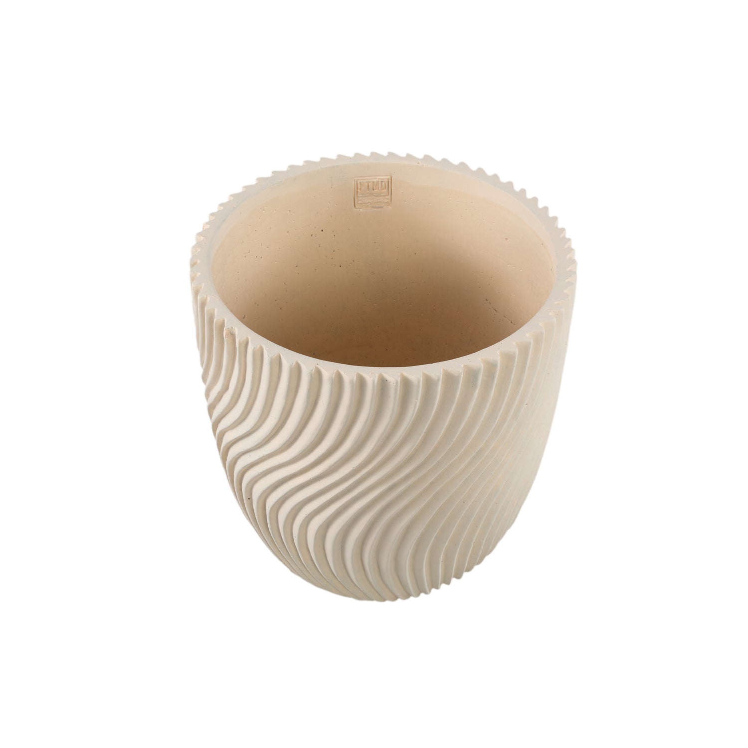 Blumentopf – Runde Form, Linienmuster Design, Creme Oberfläche, Zement Material, S – Lianna | PTMD