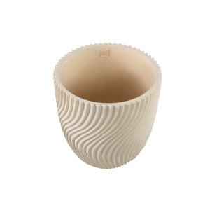 Blumentopf – Runde Form, Linienmuster Design, Creme Oberfläche, Zement Material, S – Lianna | PTMD