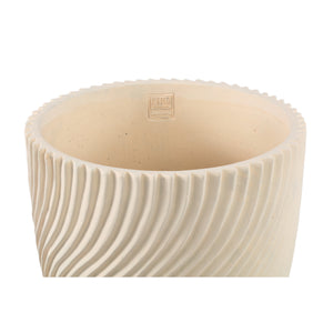 Blumentopf – Runde Form, Linienmuster Design, Creme Oberfläche, Zement Material, S – Lianna | PTMD