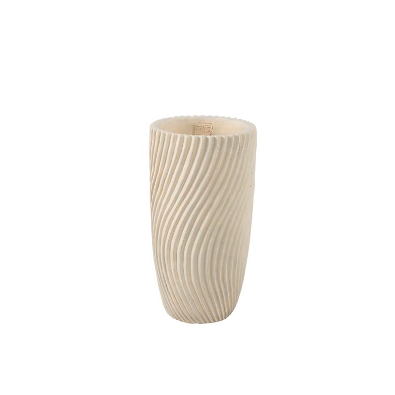 Vase – Runde Form, Linienmuster Design, Creme Oberfläche, Zement Material, S – Lianna | PTMD