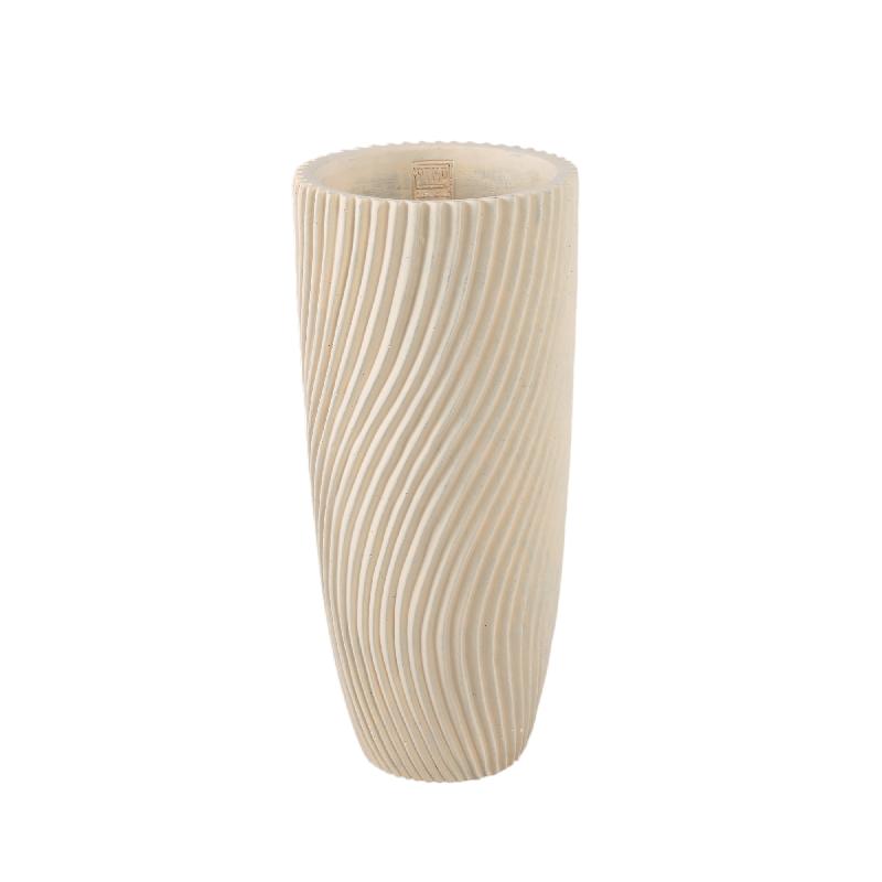 Vase – Runde Form, Linienmuster Design, Creme Oberfläche, Zement Material, M – Lianna | PTMD