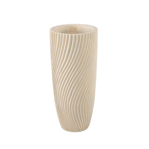 Vase – Runde Form, Linienmuster Design, Creme Oberfläche, Zement Material, M – Lianna | PTMD