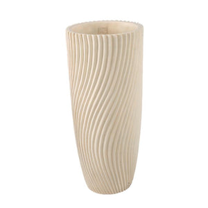 Vase – Round Shape, Line Pattern Design, Cream Finish, Cement Material, L – Lianna | PTMD