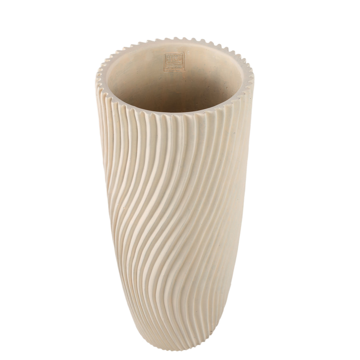Vase – Runde Form, Linienmuster Design, Creme Oberfläche, Zement Material, S – Lianna | PTMD