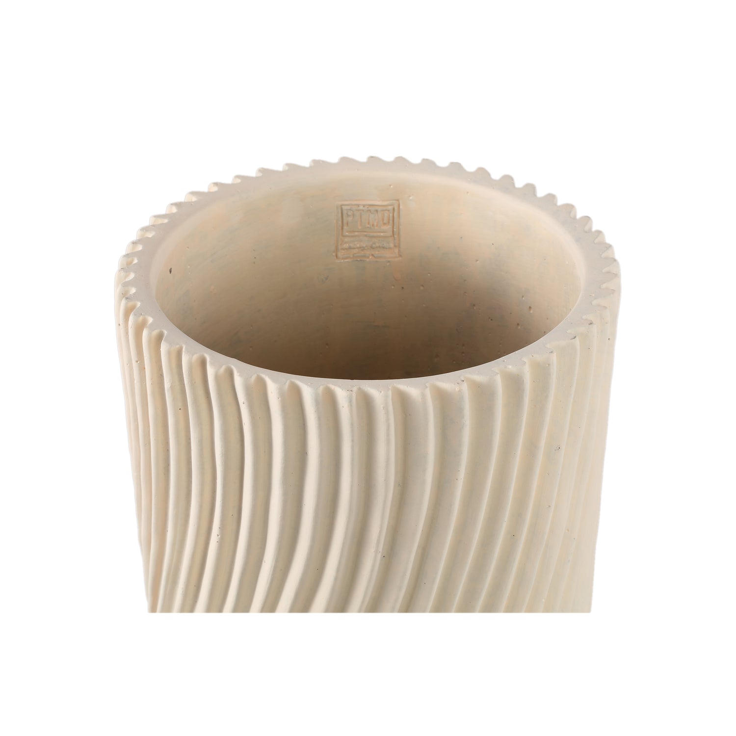Vase – Round Shape, Line Pattern Design, Cream Finish, Cement Material, L – Lianna | PTMD