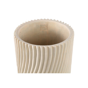 Vase – Round Shape, Line Pattern Design, Cream Finish, Cement Material, L – Lianna | PTMD