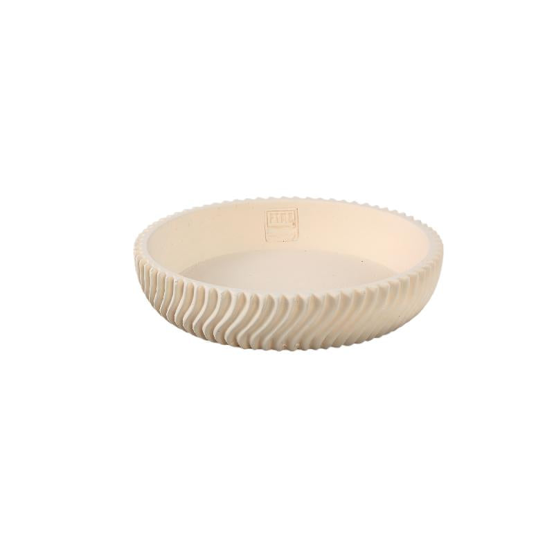 Decorative Bowl - Round Shape, Line Pattern Design, Cream Finish, Cement Material, S - Lianna | PTMD