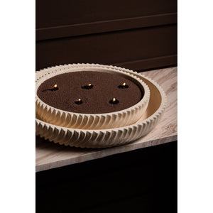 Decorative Bowl – Round Shape, Line Pattern Design, Cream Finish, Cement Material, M – Lianna | PTMD