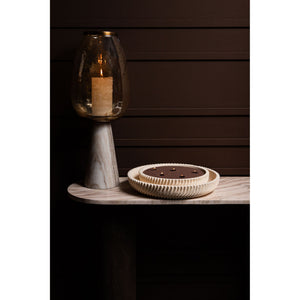 Decorative Bowl - Round Shape, Line Pattern Design, Cream Finish, Cement Material, S - Lianna | PTMD