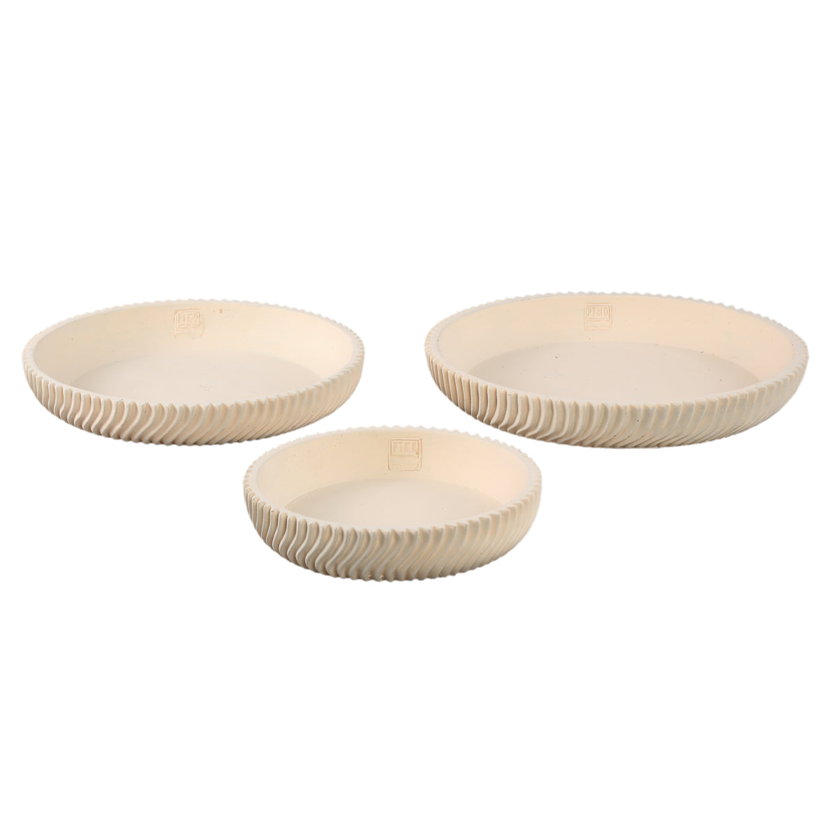 Dekoschale – Runde Form, Linienmuster Design, Creme Oberfläche, Zement Material, L – Lianna | PTMD