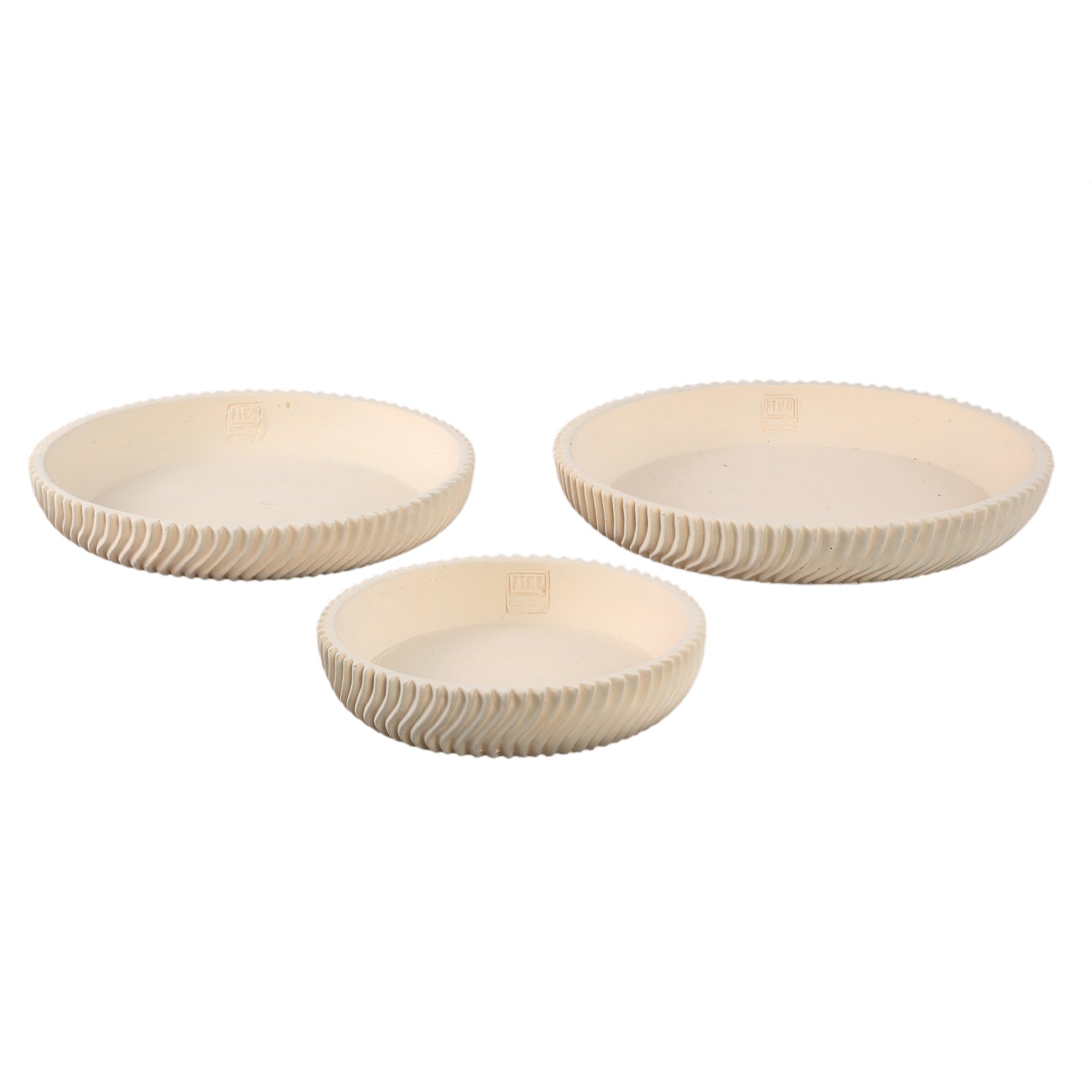 Decorative Bowl – Round Shape, Line Pattern Design, Cream Finish, Cement Material, M – Lianna | PTMD