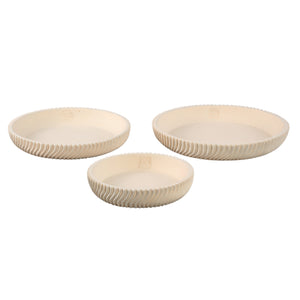Decorative Bowl – Round Shape, Line Pattern Design, Cream Finish, Cement Material, M – Lianna | PTMD