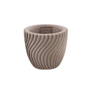 Blumentopf – Runde Form, Linienmuster Design, Beige Oberfläche, Zement Material, XS – Lianna | PTMD