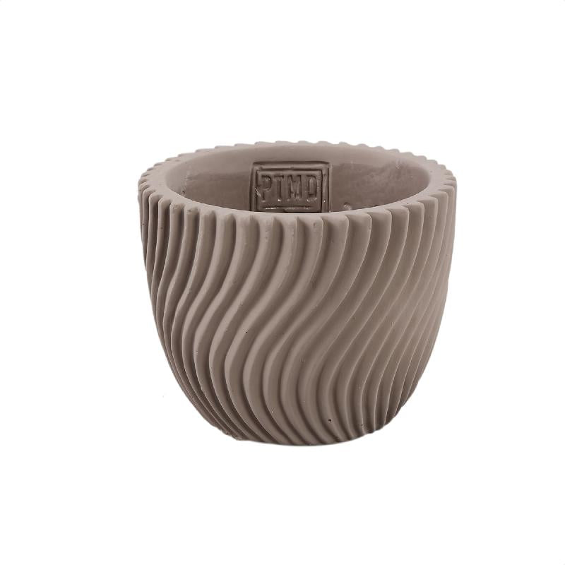 Blumentopf – Runde Form, Linienmuster Design, Beige Oberfläche, Zement Material, S – Lianna | PTMD