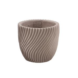 Blumentopf – Runde Form, Linienmuster Design, Beige Oberfläche, Zement Material, M – Lianna | PTMD