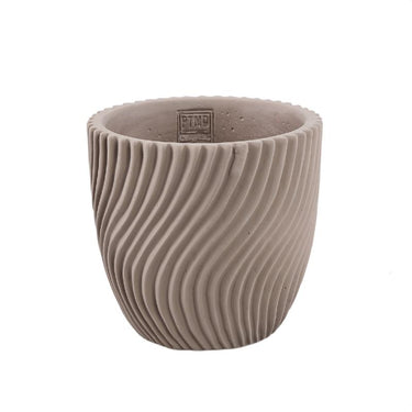 Blumentopf – Runde Form, Linienmuster Design, Beige Oberfläche, Zement Material, L – Lianna | PTMD