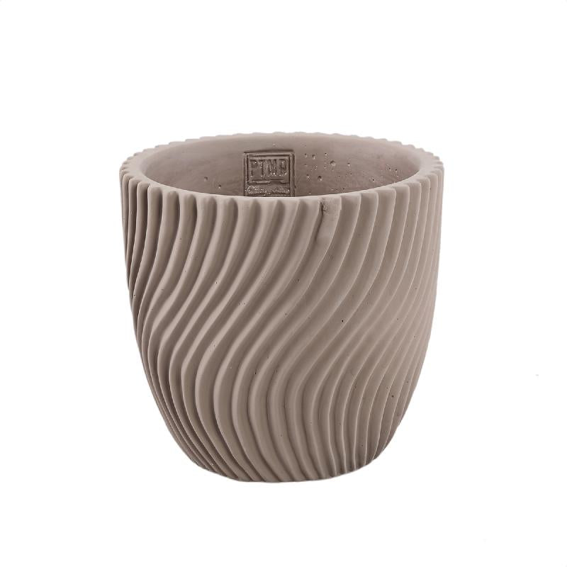 Blumentopf – Runde Form, Linienmuster Design, Beige Oberfläche, Zement Material, L – Lianna | PTMD