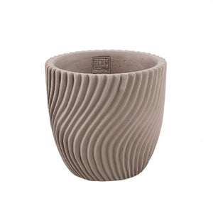 Blumentopf – Runde Form, Linienmuster Design, Beige Oberfläche, Zement Material, L – Lianna | PTMD