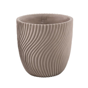 Flowerpot – Round Shape, Line Pattern Design, Beige Surface, Cement Material, XL – Lianna | PTMD