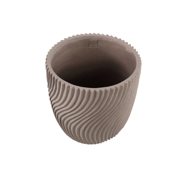 Blumentopf – Runde Form, Linienmuster Design, Beige Oberfläche, Zement Material, XL – Lianna | PTMD