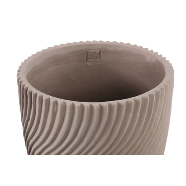 Blumentopf – Runde Form, Linienmuster Design, Beige Oberfläche, Zement Material, L – Lianna | PTMD