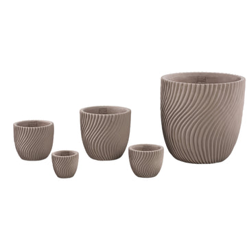 Blumentopf – Runde Form, Linienmuster Design, Beige Oberfläche, Zement Material, XS – Lianna | PTMD