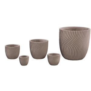 Flowerpot – Round Shape, Line Pattern Design, Beige Surface, Cement Material, XL – Lianna | PTMD