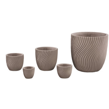 Blumentopf – Runde Form, Linienmuster Design, Beige Oberfläche, Zement Material, S – Lianna | PTMD
