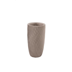 Vase – Runde Form, Linienmuster Design, Beige Oberfläche, Zement Material, S – Lianna | PTMD