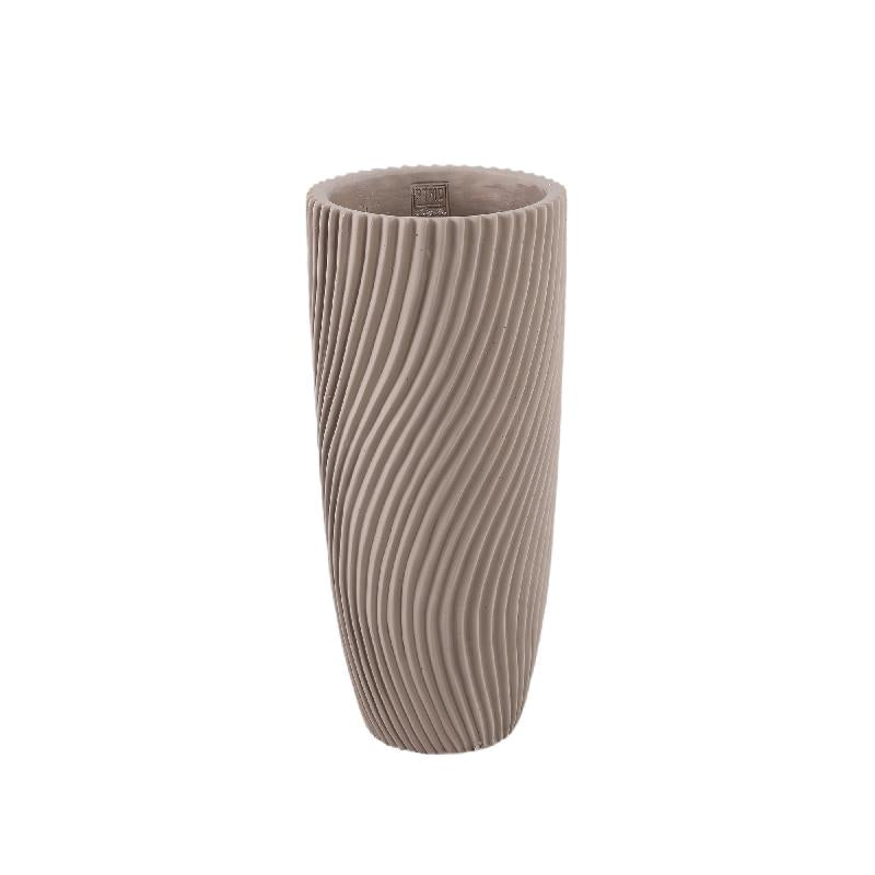 Vase – Runde Form, Linienmuster Design, Beige Oberfläche, Zement Material, M – Lianna | PTMD