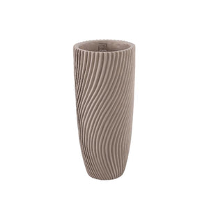 Vase – Runde Form, Linienmuster Design, Beige Oberfläche, Zement Material, M – Lianna | PTMD