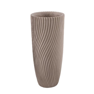 Vase – Round Shape, Line Pattern Design, Beige Finish, Cement Material, L – Lianna | PTMD
