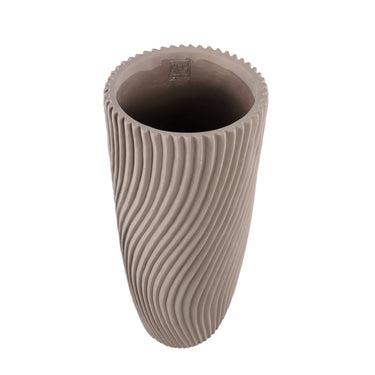Vase – Runde Form, Linienmuster Design, Beige Oberfläche, Zement Material, S – Lianna | PTMD