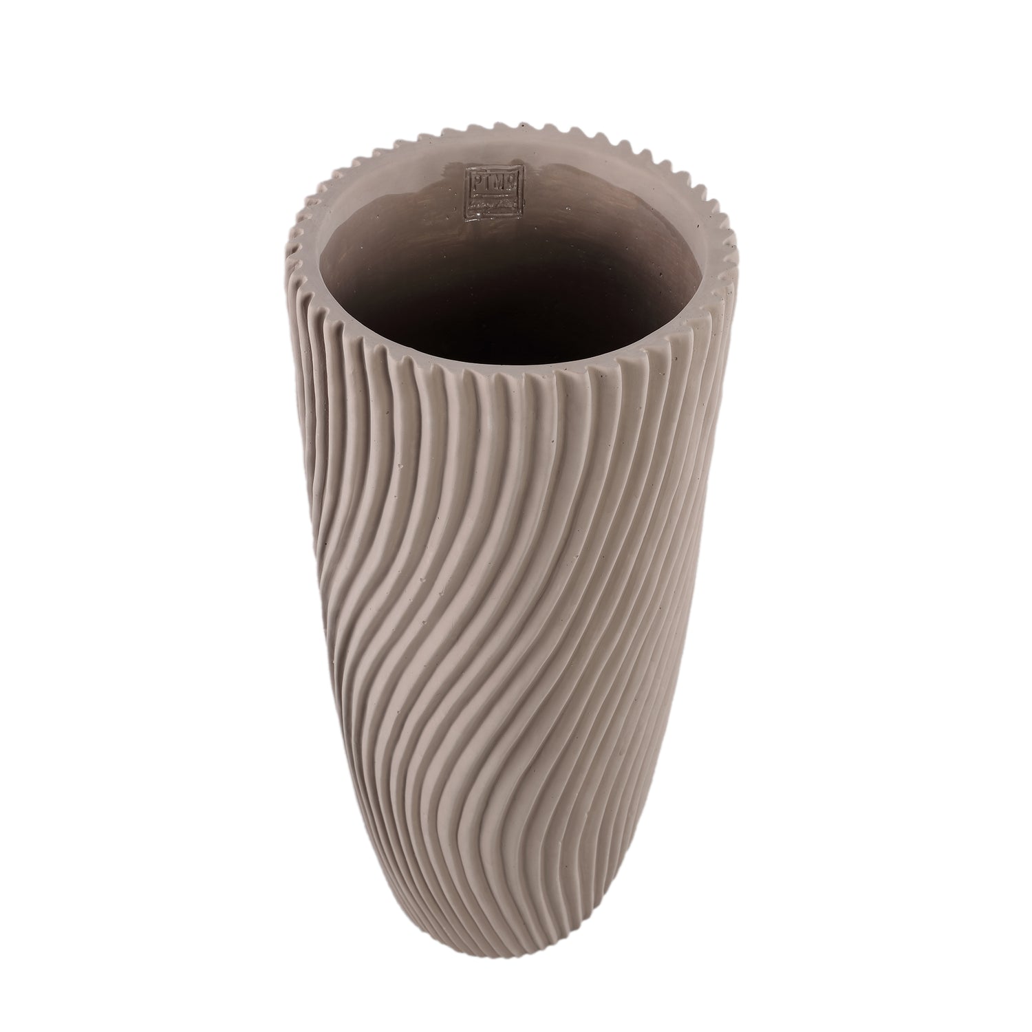 Vase – Runde Form, Linienmuster Design, Beige Oberfläche, Zement Material, M – Lianna | PTMD