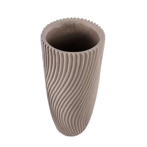 Vase – Runde Form, Linienmuster Design, Beige Oberfläche, Zement Material, M – Lianna | PTMD