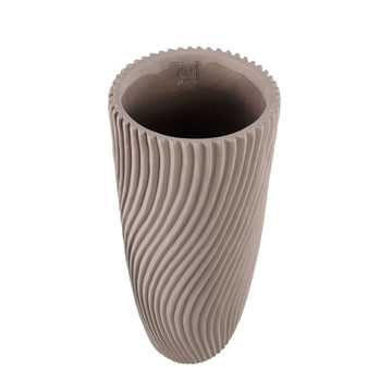 Vase – Runde Form, Linienmuster Design, Beige Oberfläche, Zement Material, M – Lianna | PTMD