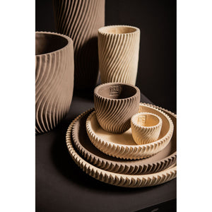 Decorative Bowl - Round Shape, Line Pattern Design, Cream Finish, Cement Material, S - Lianna | PTMD