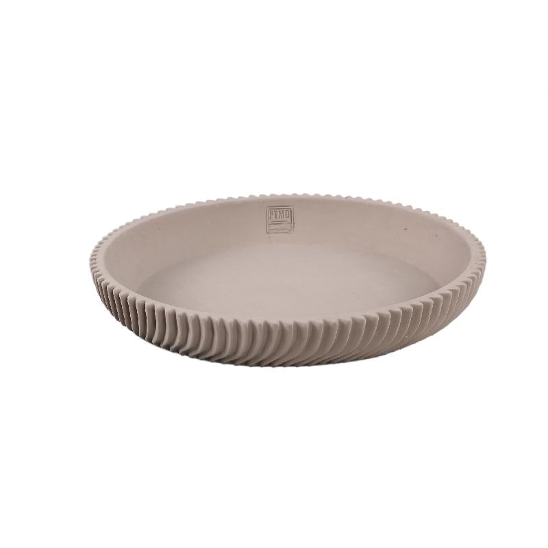 Dekoschale – Runde Form, Linienmuster Design, Beige Oberfläche, Zement Material, L – Lianna | PTMD